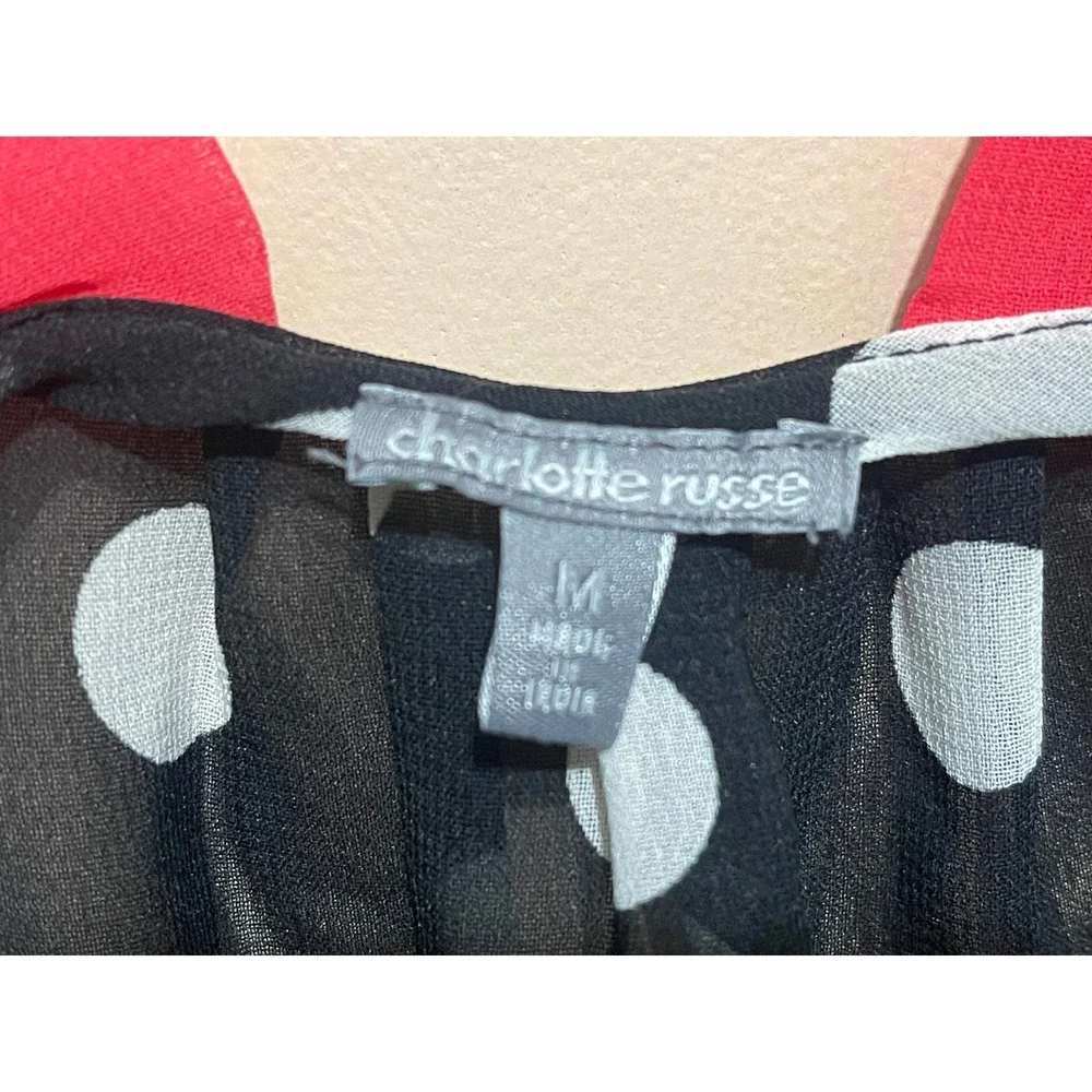 Charlotte Russe Polka Dot Tank Top Sheer Sleeveless Blouse Casual‎ Black M
